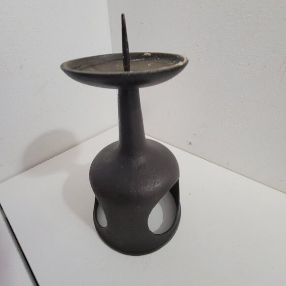 Vintage Black MCM Cast Iron Candlestick